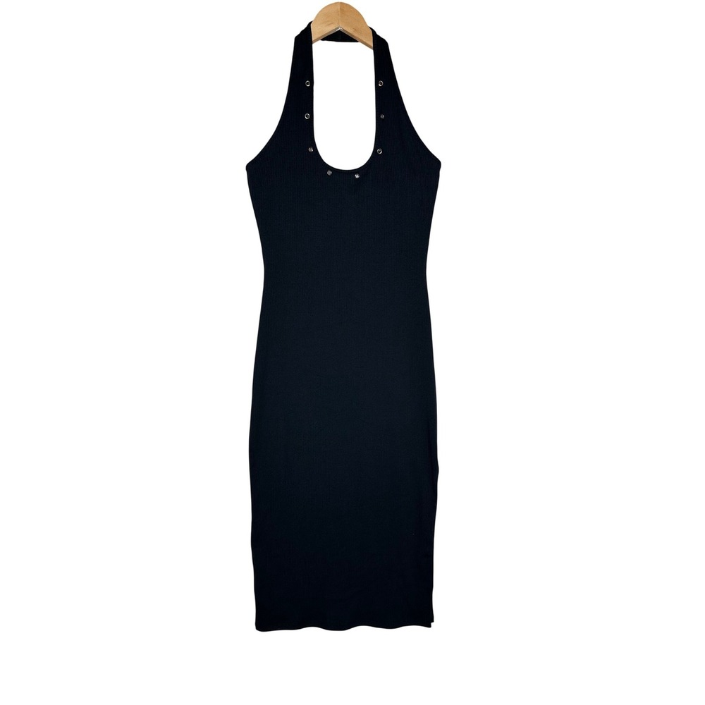 NWT Haley & June Sleek Halter Slit Bottom Mini Dress size Medium Black